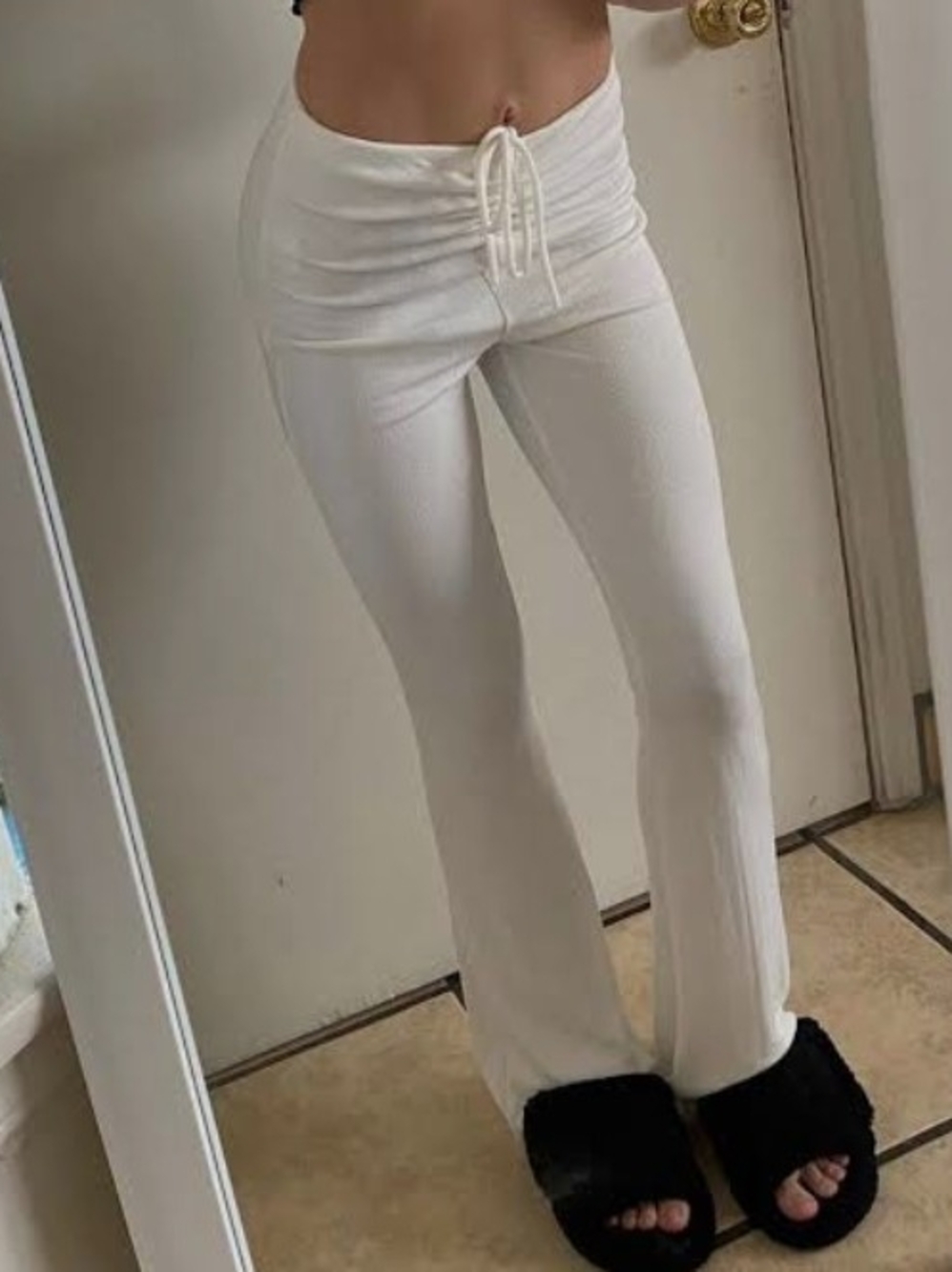 Princess‎ Polly cream Ribbed Drawstring Flare Trousers